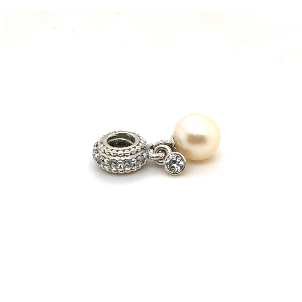 Pandora Luminous Elegance Pearl Dangle Charm Sterling Silver CZ 791871PCP
